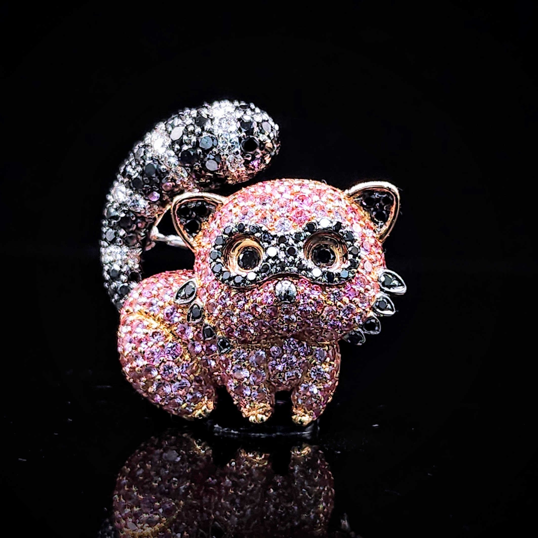 全新18K玫瑰金3卡8份粉紅藍寶配1卡53份鑽石吊墜襟針