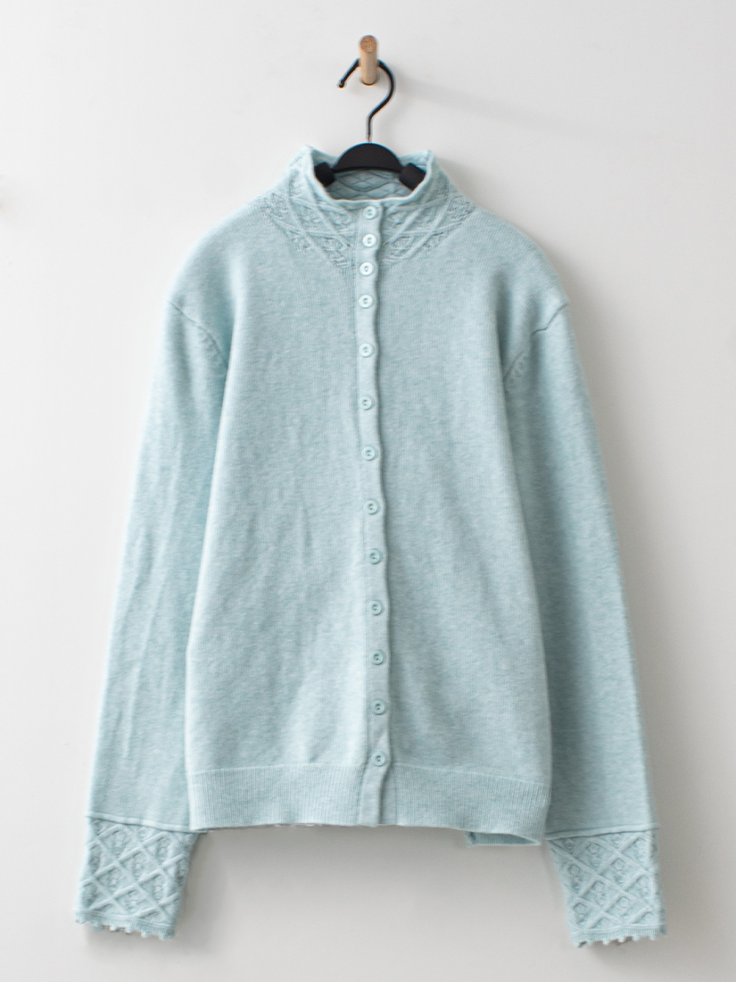 菱格鏤空蕾絲領莫代爾棉柔感針織外套