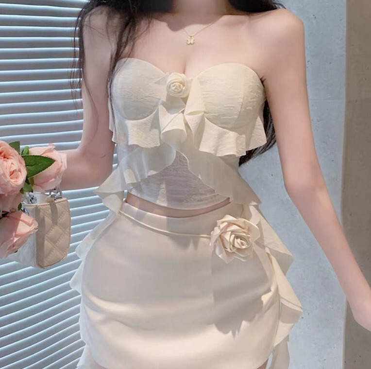 夏季甜辣妹性感抹胸修身顯瘦小香風純欲上衣