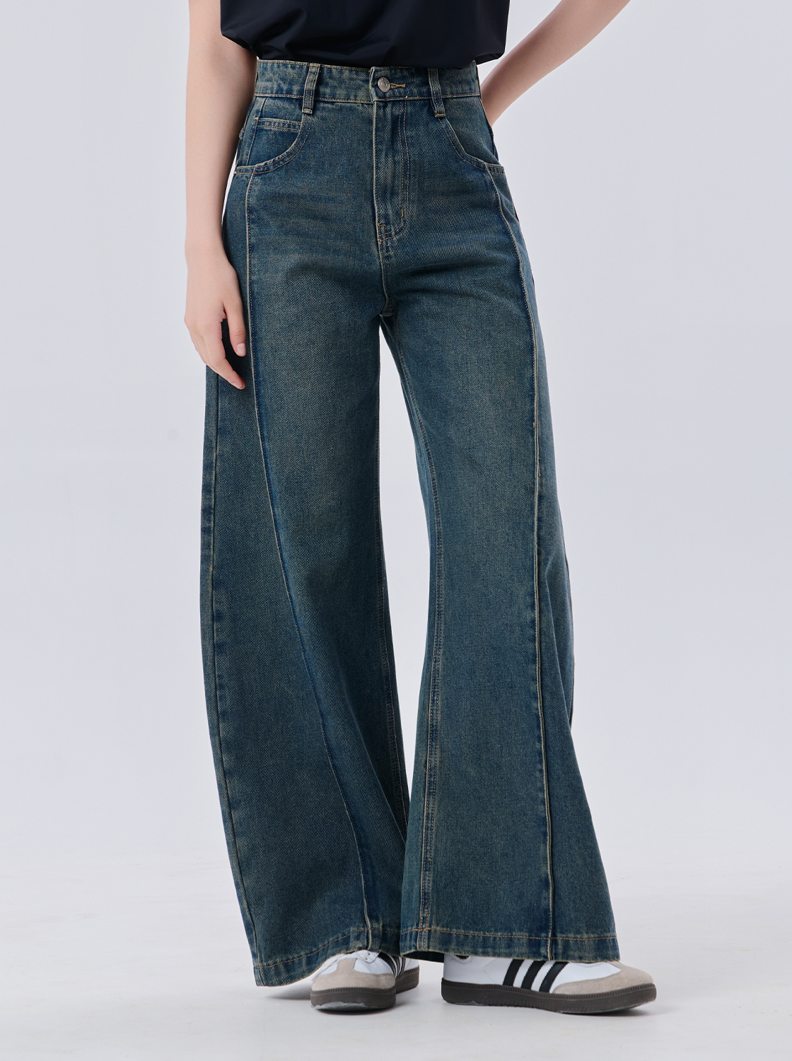 【2件1499】裝飾線牛仔長褲