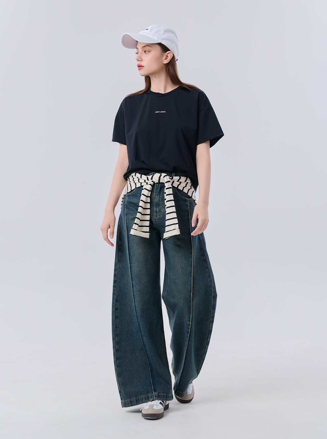 【2件1499】裝飾線牛仔長褲