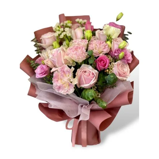 W - 9枝淡雪粉玫瑰配桔梗_RS38015