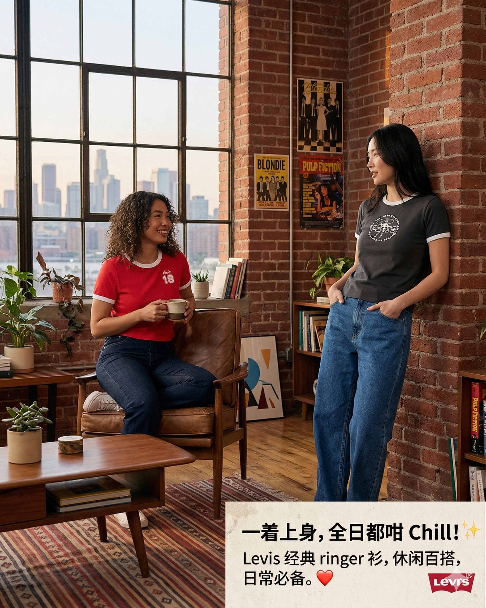 【預購】LEVIS H040106 女裝撞色領口印花上衣