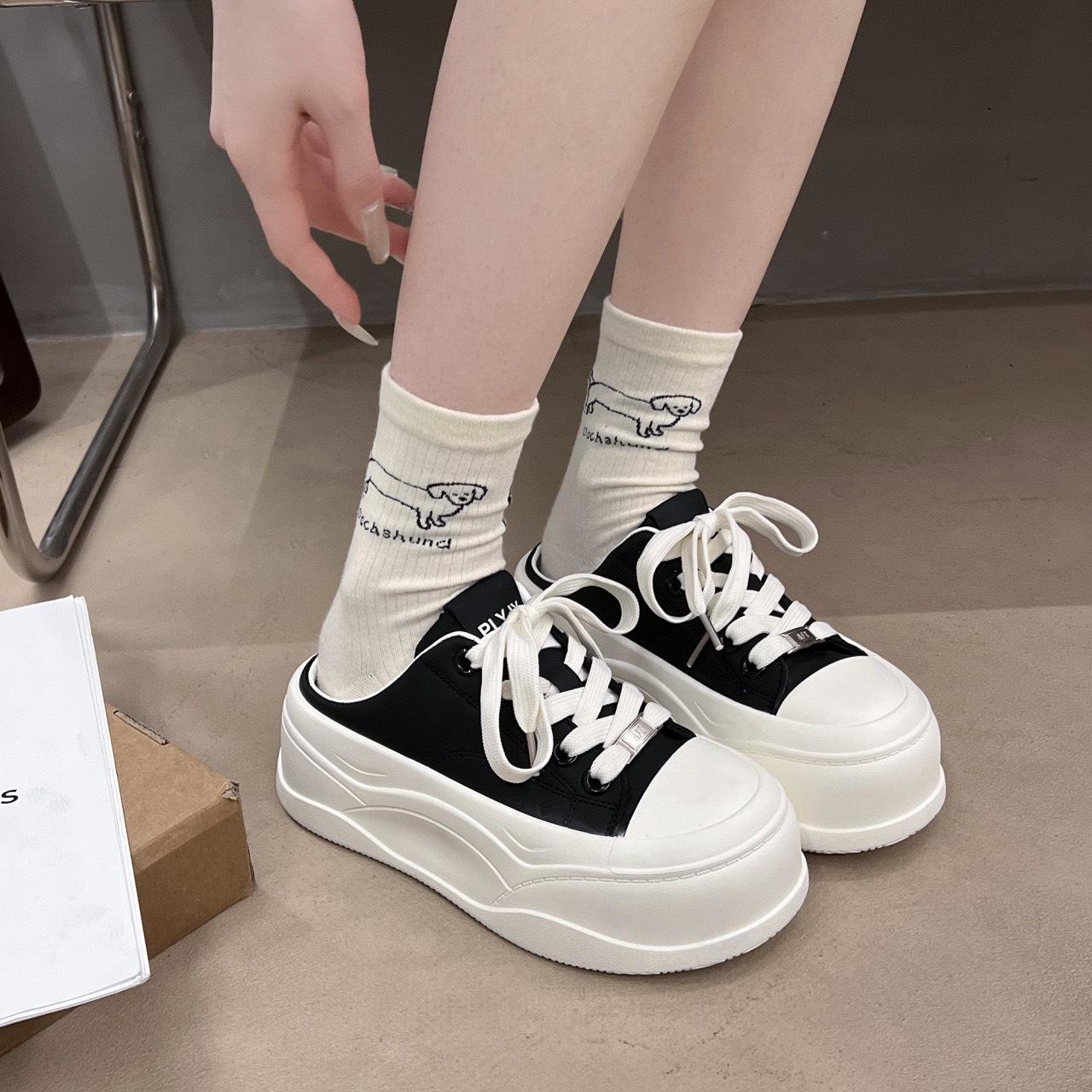 鐵牌綁帶厚底半拖