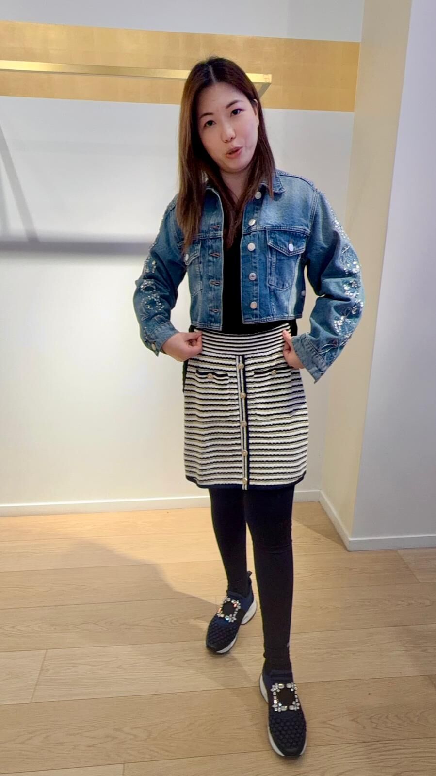 Maje 黑白金間條短裙 #MFPJU01192