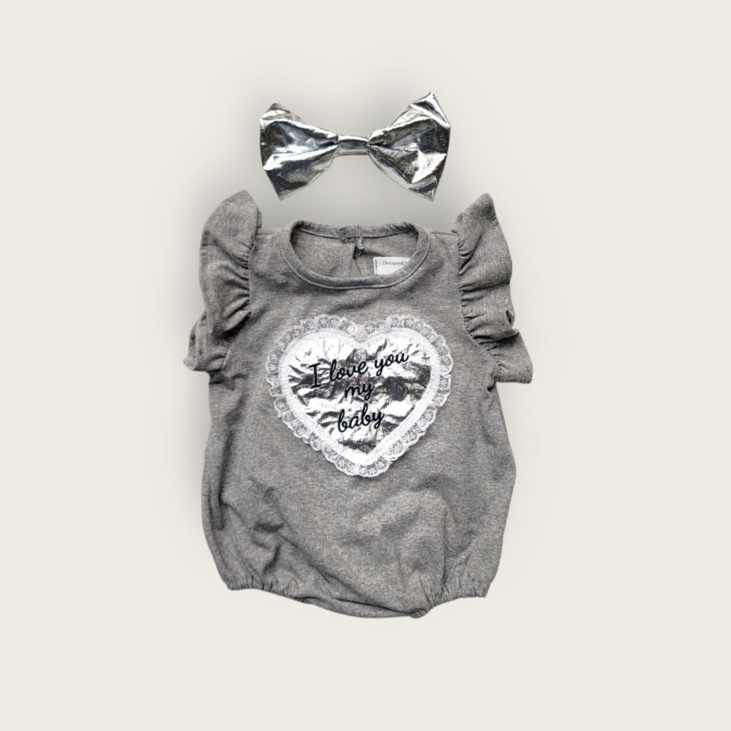 正韓夏Moran 兩色蕾絲包屁衣(含蝴蝶結髮帶)