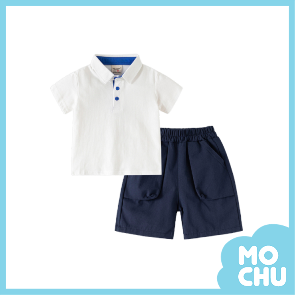 文青素色短袖polo套裝