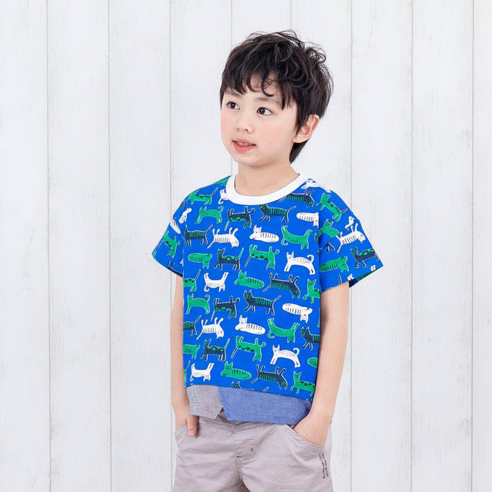 BYC03T132BL Rag-mart-日系潮流美學貓咪狂想曲拼布上衣