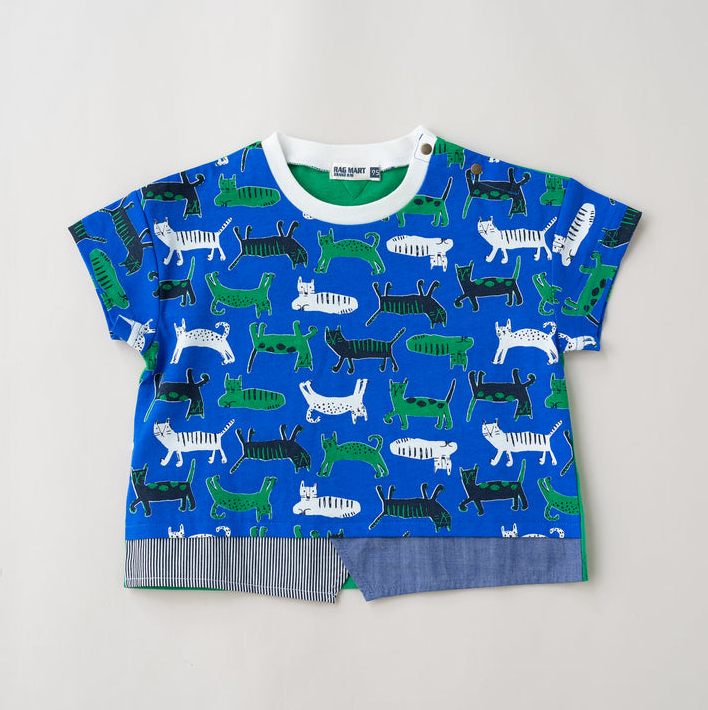 BYC03T132BL Rag-mart-日系潮流美學貓咪狂想曲拼布上衣