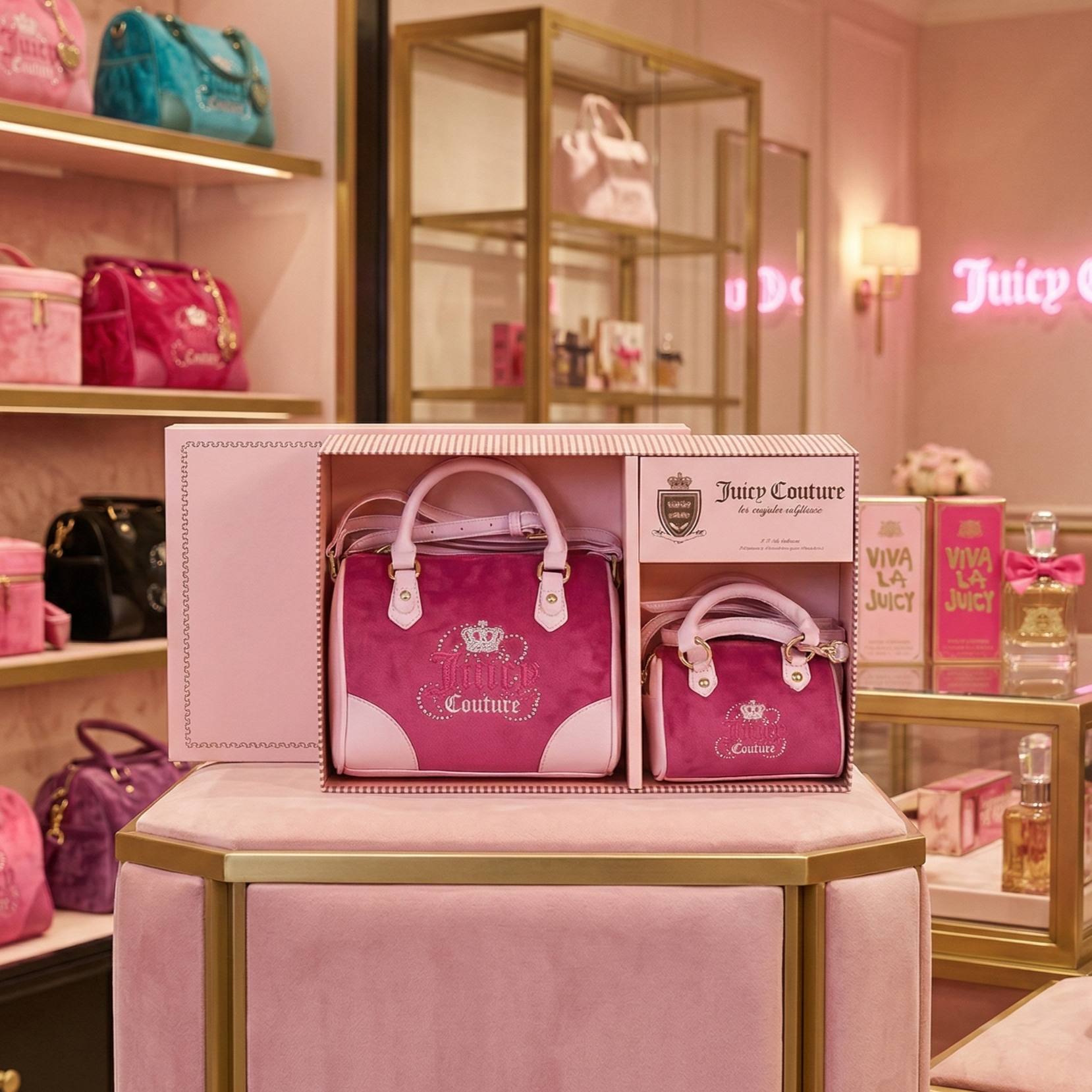 【預購】JUICY COUTURE H040156 絲絨波士頓包兩件組