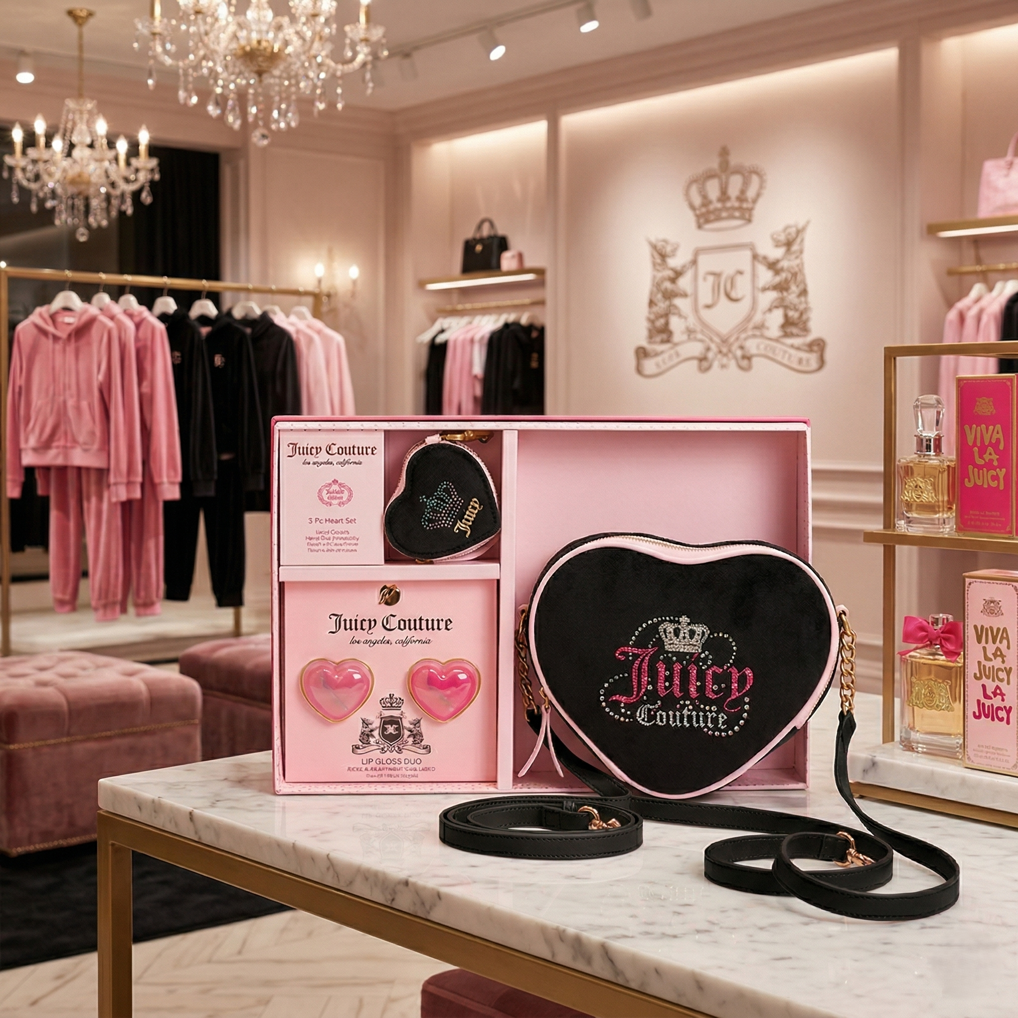 【預購】JUICY COUTURE H040154  三件裝 愛心斜孭袋套裝