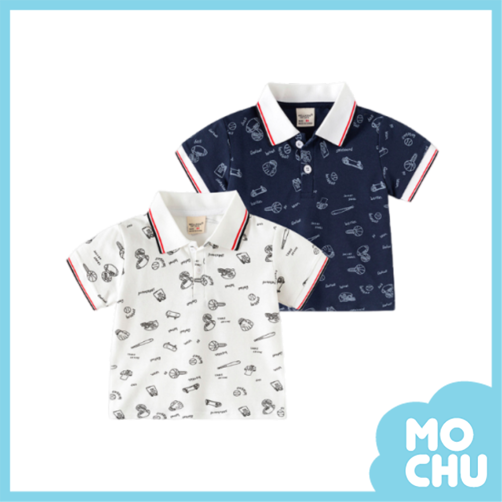 運動印花短袖polo上衣(二色)