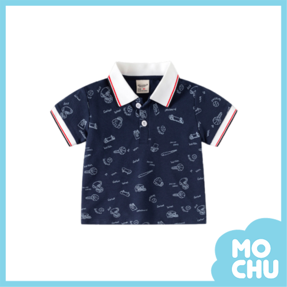 運動印花短袖polo上衣(二色)