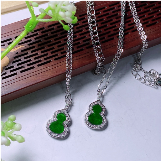 0401gz13-翡翠-銅鑲葫蘆項鏈白（A13）