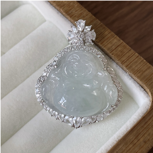 0401gz20-翡翠-銀鑲翡翠佛公（A20）