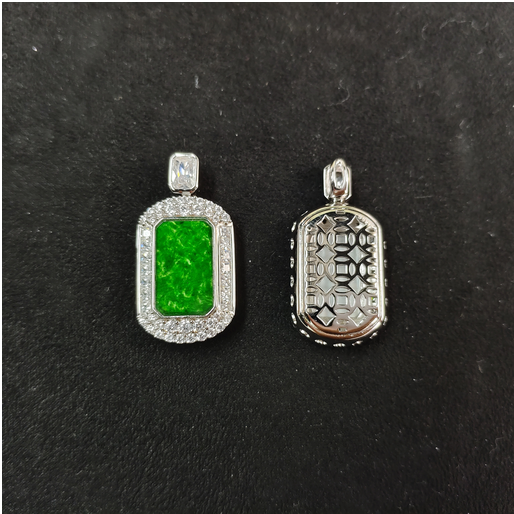 0401gz31-翡翠-銀鑲八角牌吊墜（A31）