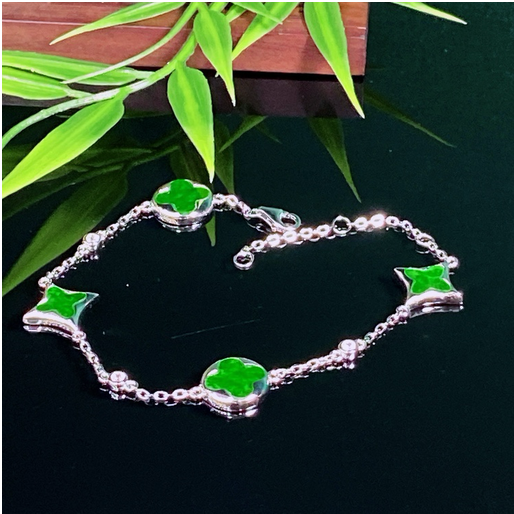 0401gz32-翡翠-銀鑲四葉草手鏈（A32）