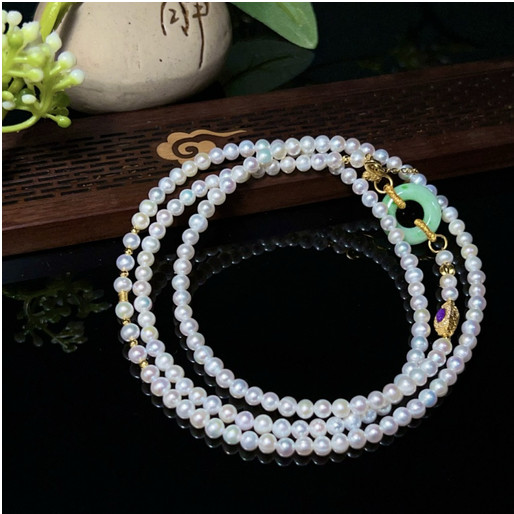 0401gz34-翡翠-DIY翡翠甜甜圈珍珠項鏈（A34）