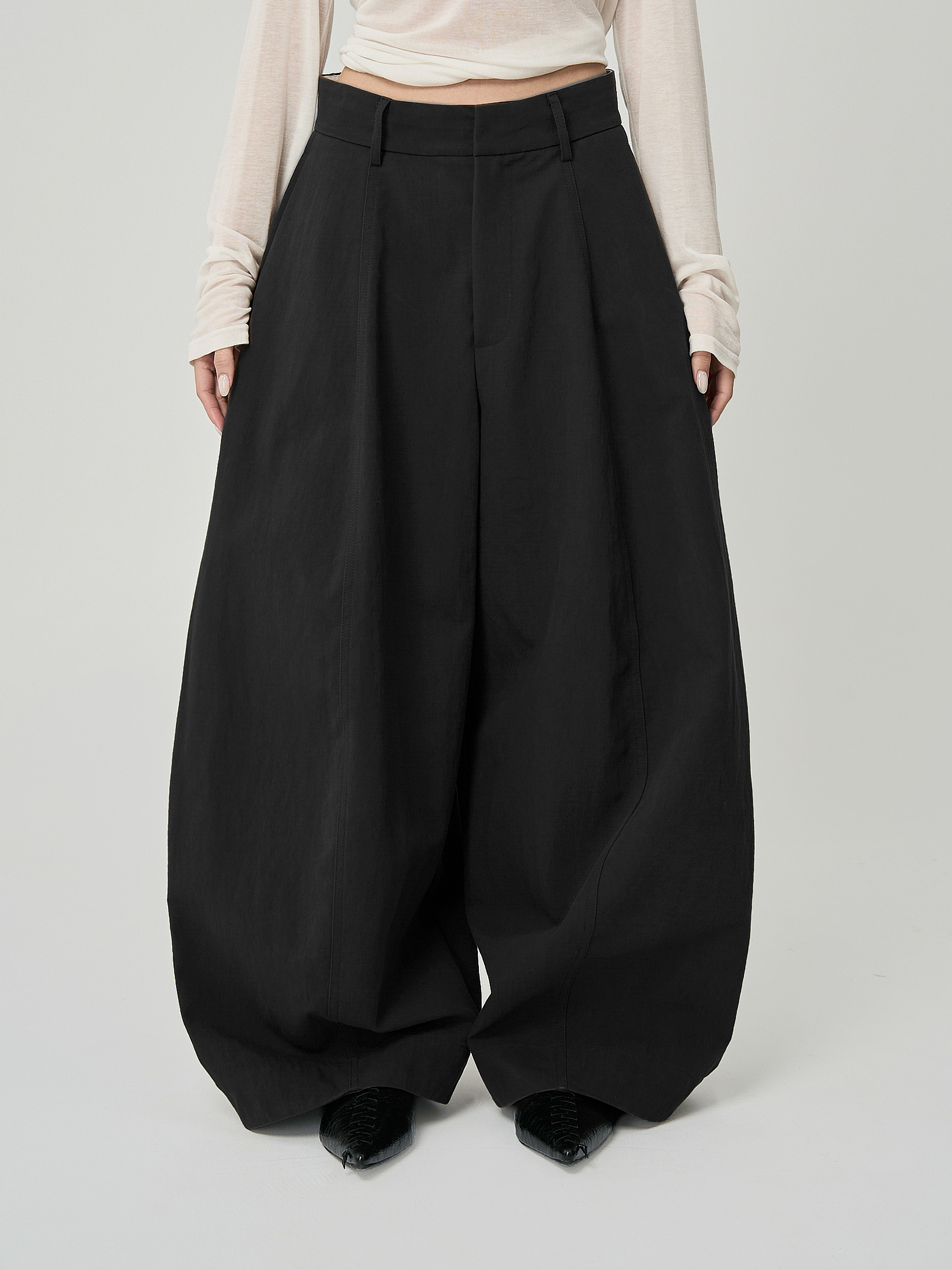 前車霧面西裝長褲-黑