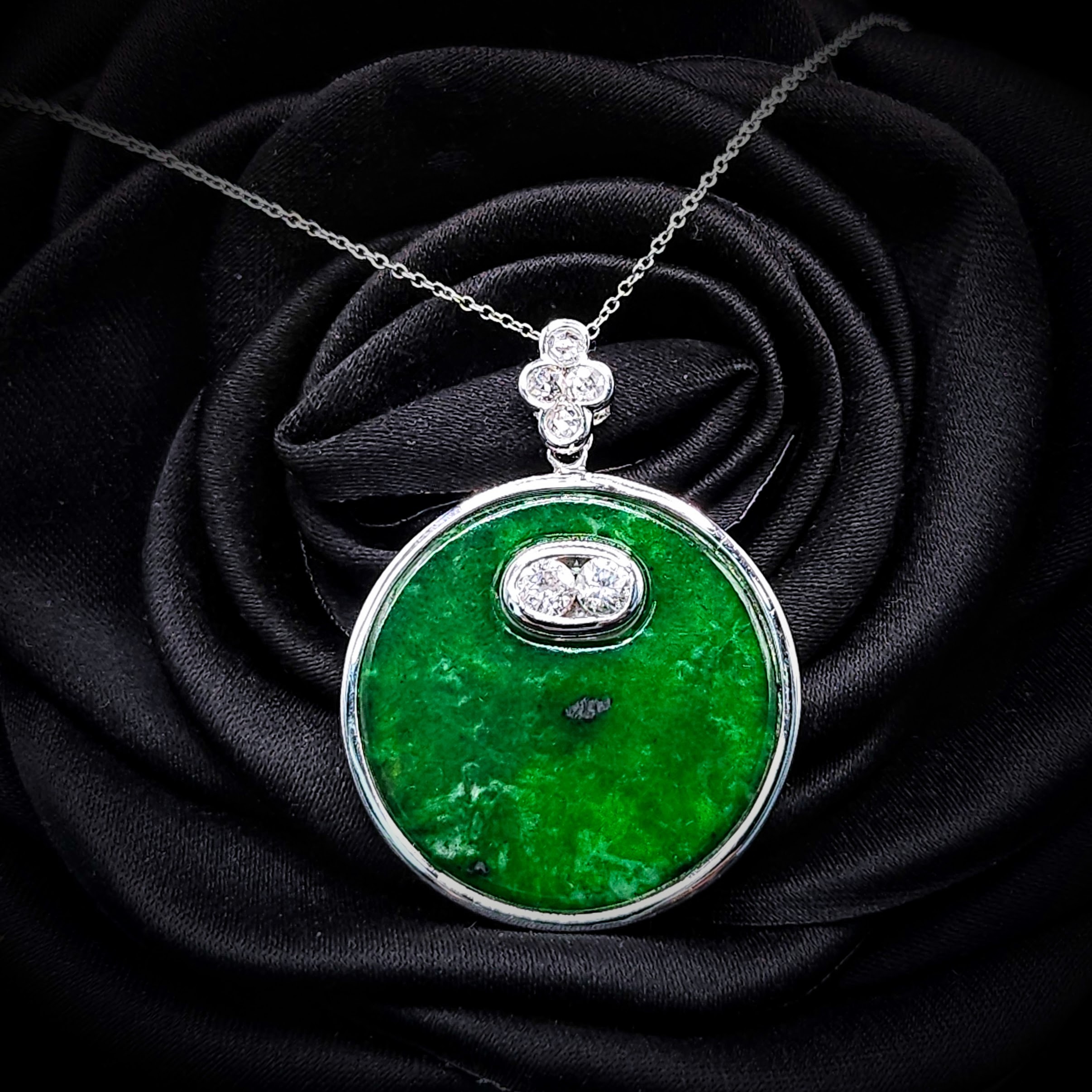 全新18K白金翡翠玉配55份鑽石吊咀