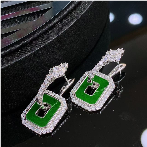 0401gz38-翡翠-銀鑲O形耳環（回）（A38）