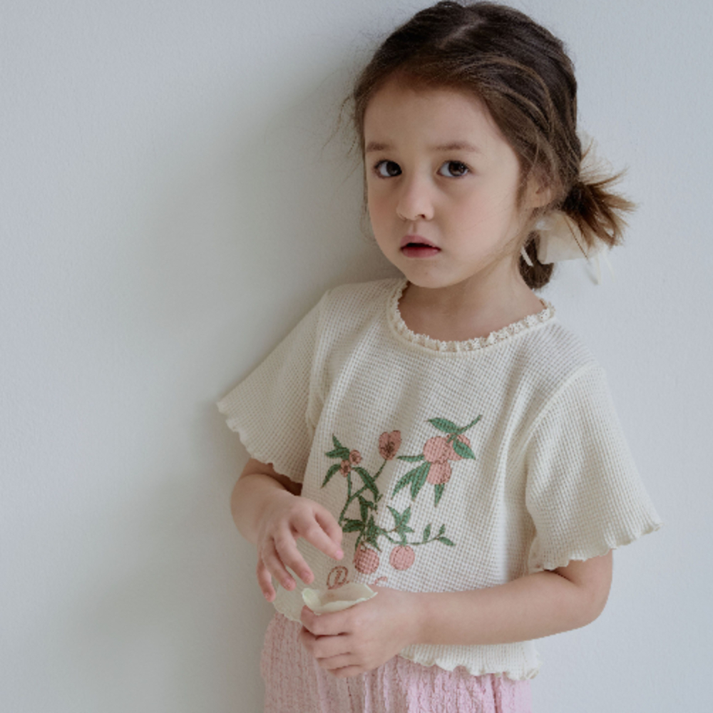 90-130 ANN 蜜桃蕾絲華夫格上衣 2色