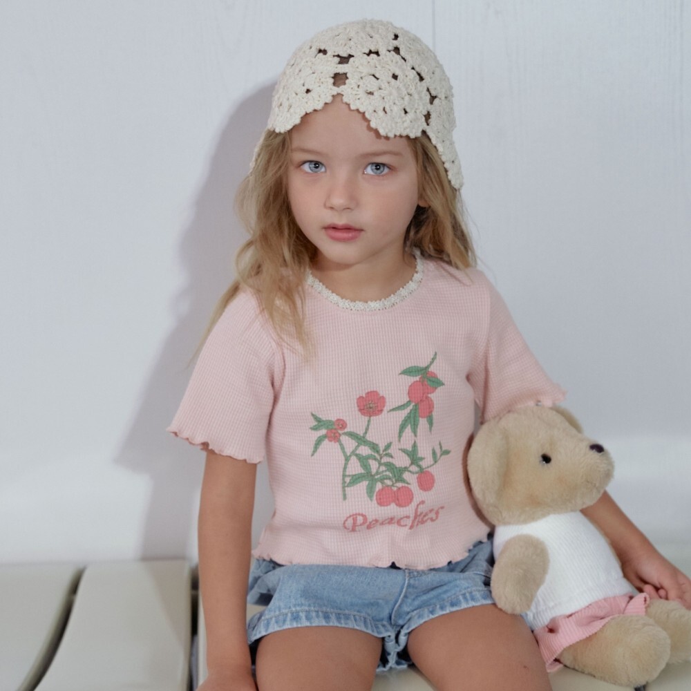 90-130 ANN 蜜桃蕾絲華夫格上衣 2色