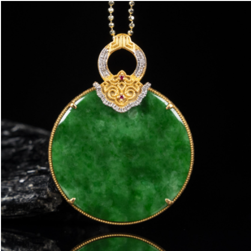 0401gz57-翡翠-18K黃翡翠和田玉圓牌（A57）