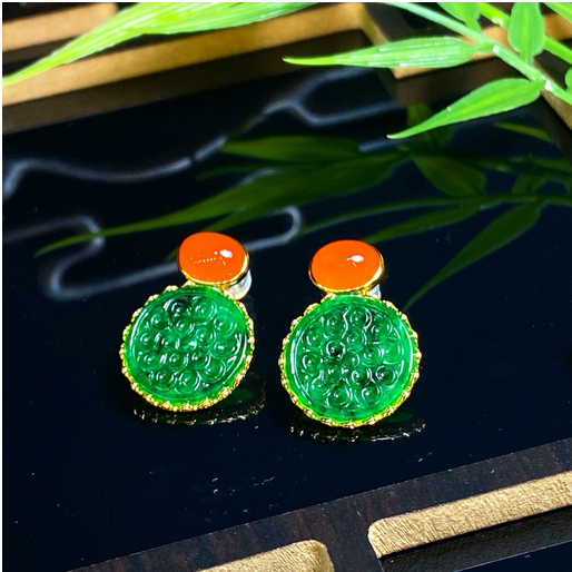 0401gz73-翡翠-S925銀鑲幹青翡翠圓牌耳環（A73）