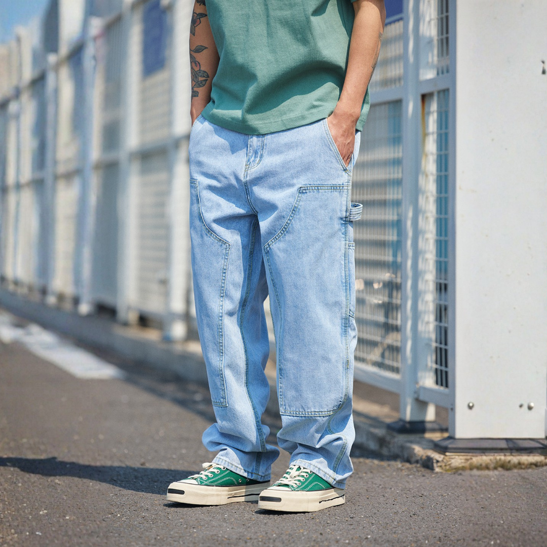 水洗復古雙膝伐木工裝牛仔褲