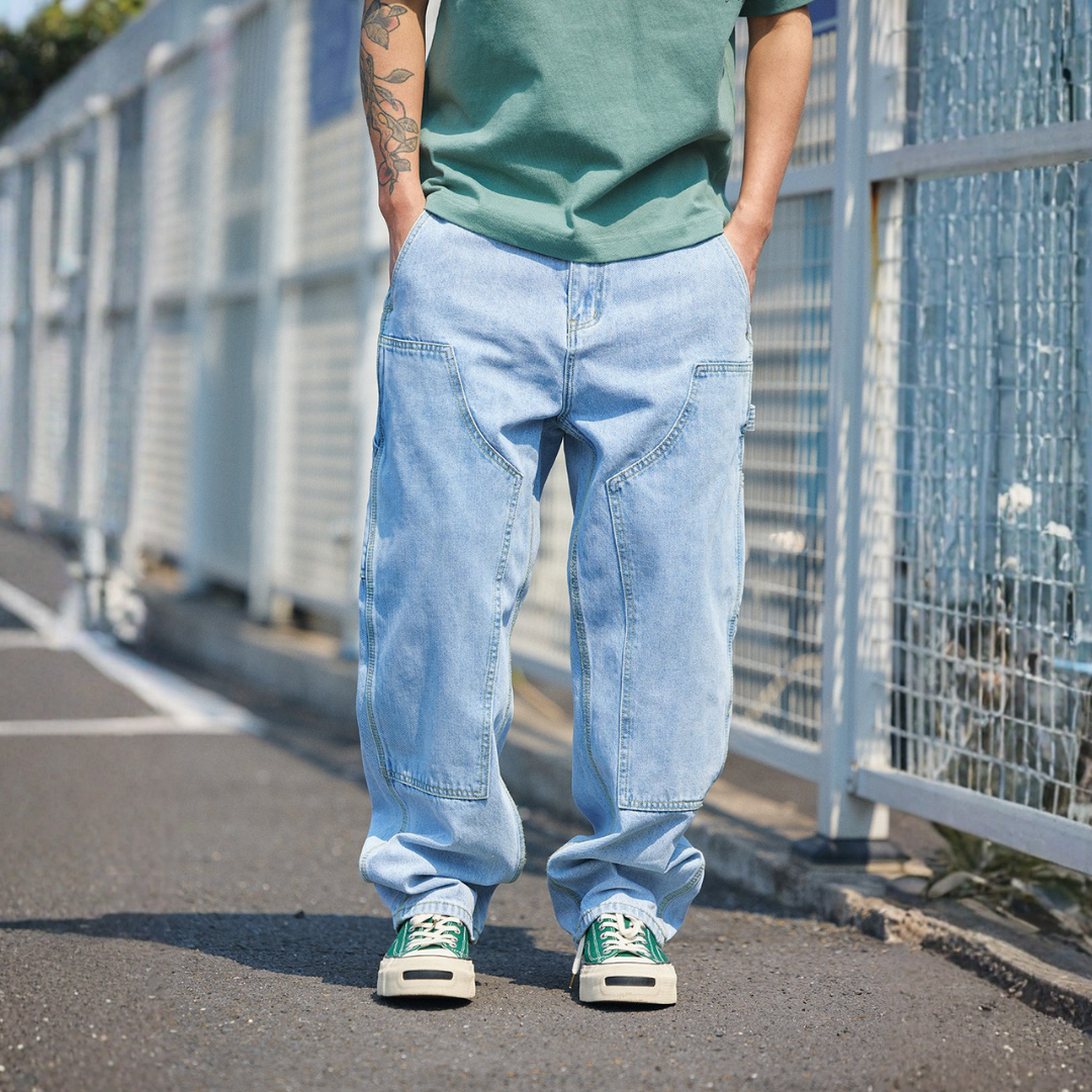 水洗復古雙膝伐木工裝牛仔褲