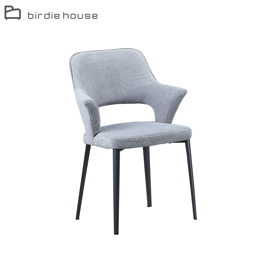 柏蒂家居-艾莉卡灰色亞麻布面扶手餐椅/休閒椅