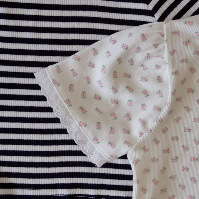 90-140 ANN 花紋蕾絲袖上衣