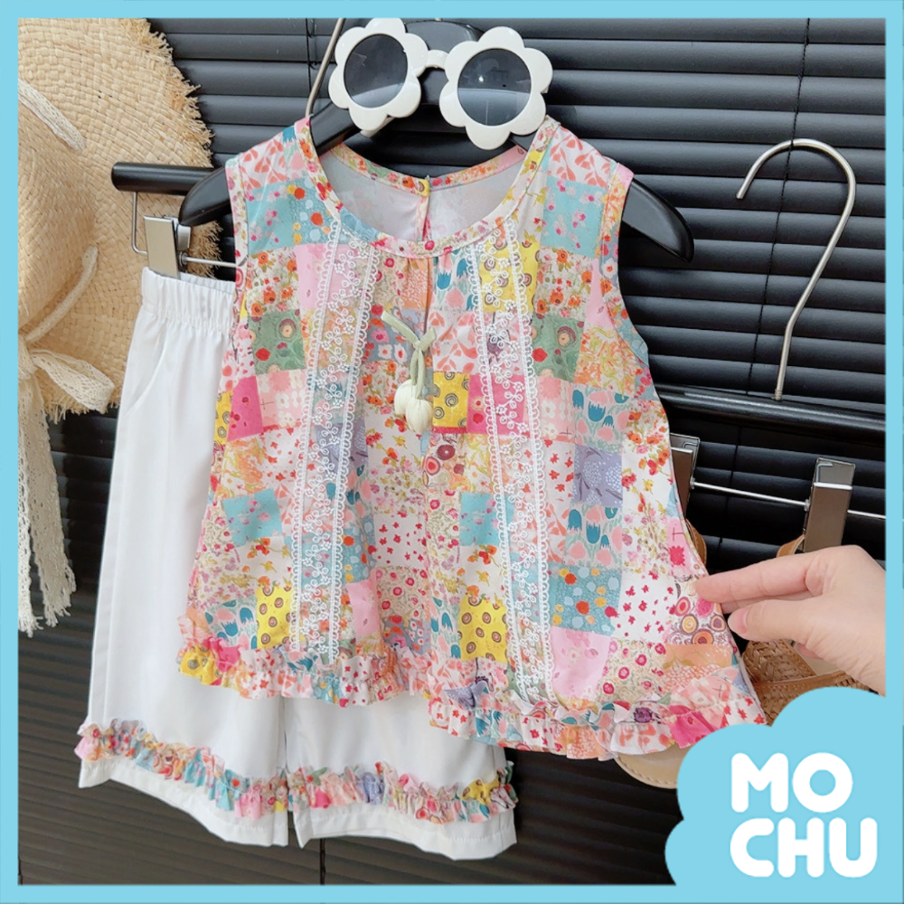 碎花拼布無袖套裝