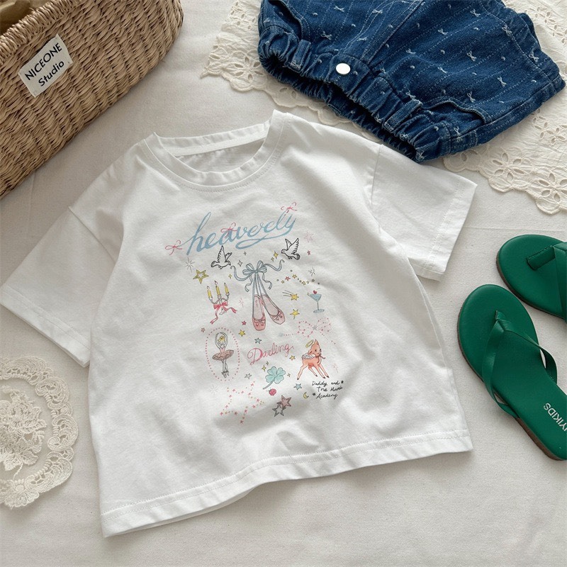 芭蕾風印花短袖上衣