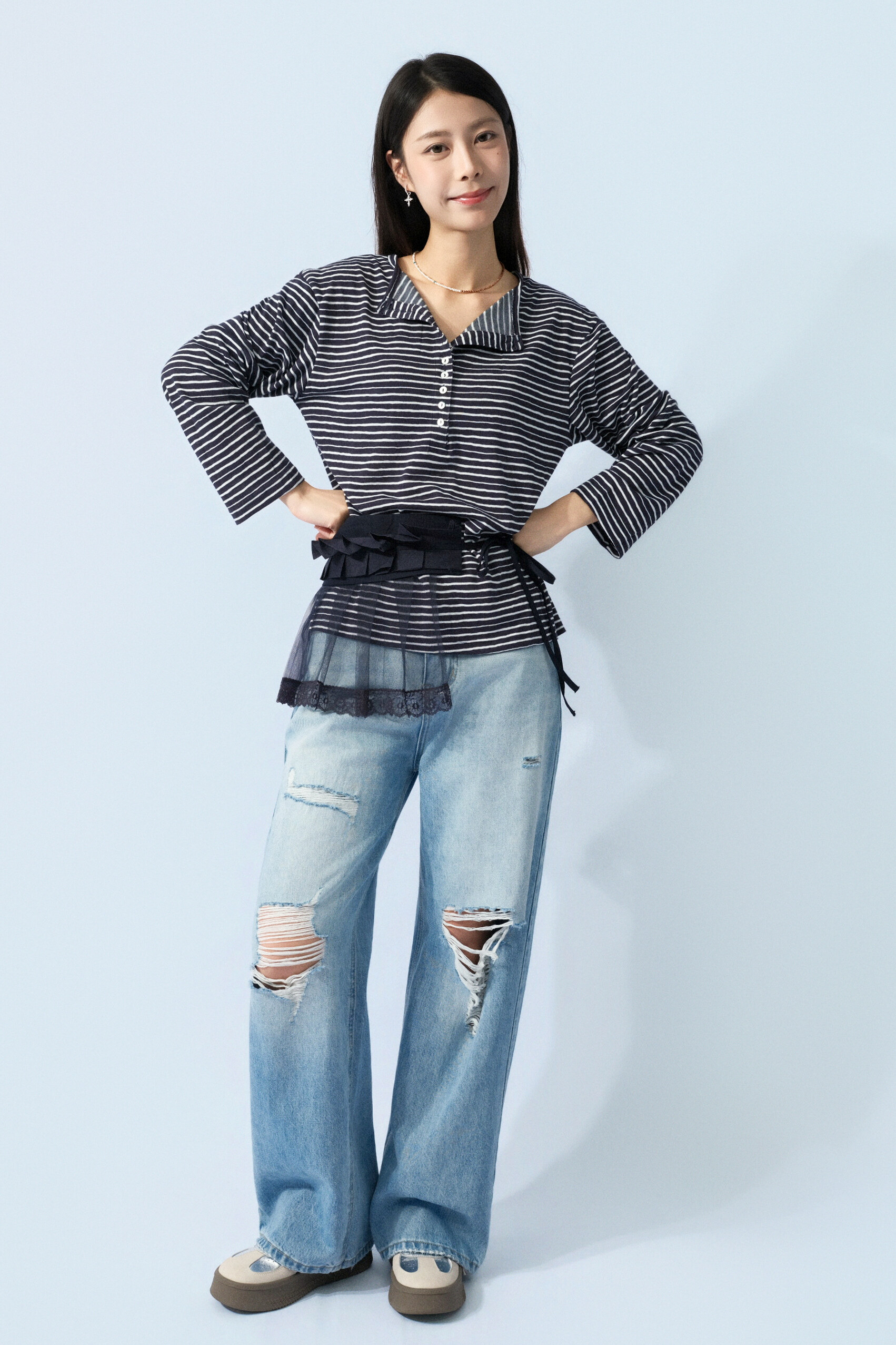 蕾絲邊百褶網紗腰飾  (預購產品）