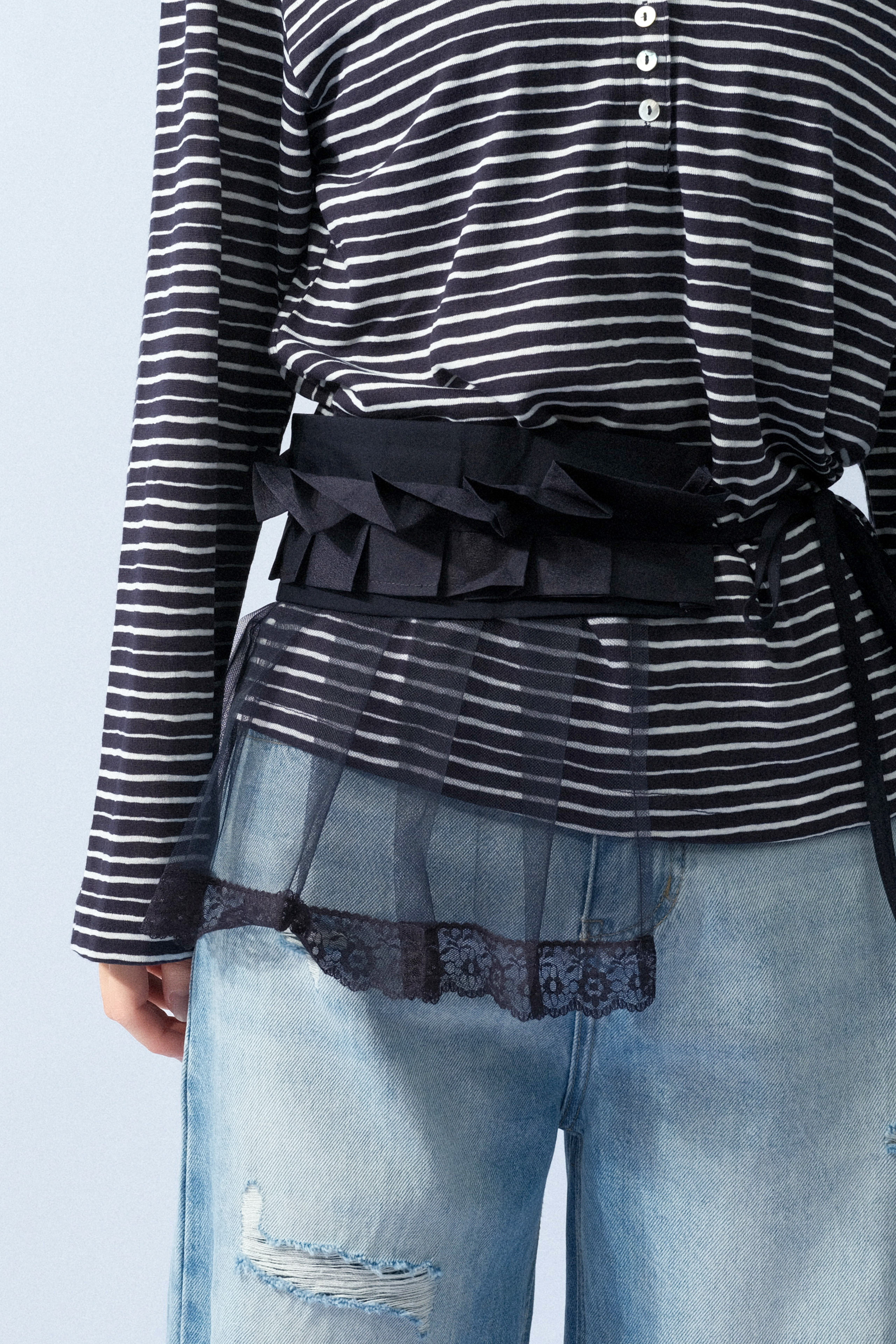 蕾絲邊百褶網紗腰飾  (預購產品）