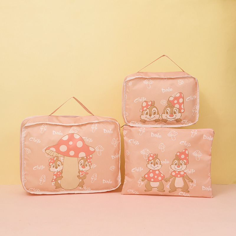 輕便旅遊收納袋三件組-奇奇蒂蒂 (盥洗拉鍊包、小輕便提袋、大輕便提袋)【Disney 正版授權】