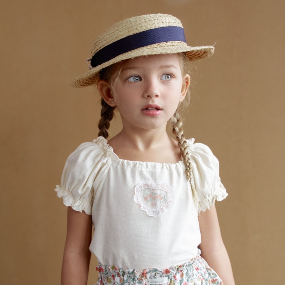 90-130 ANN 蕾絲愛心花苞袖上衣 2色