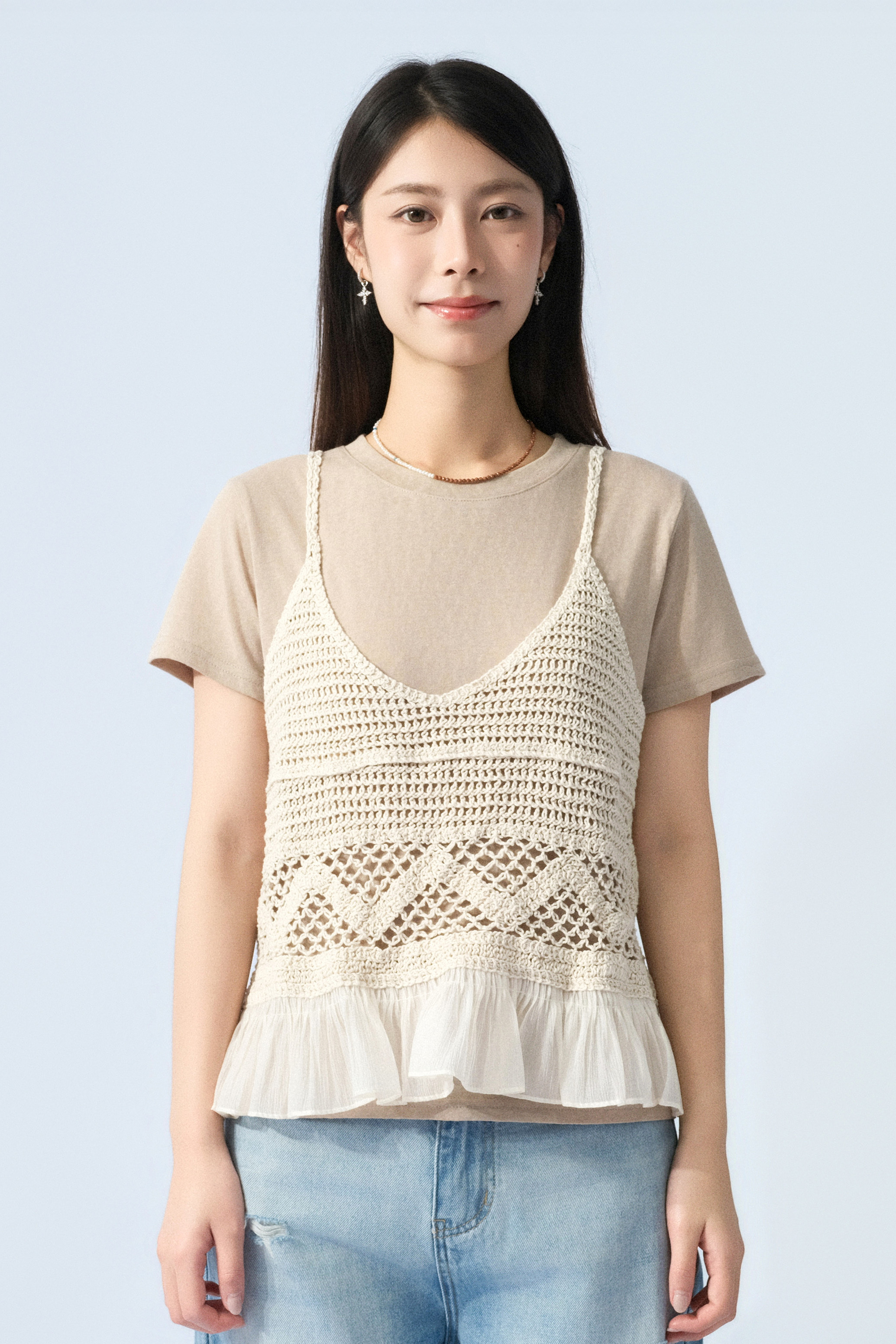 鈎線吊帶背心+棉tee套裝 (預購產品）