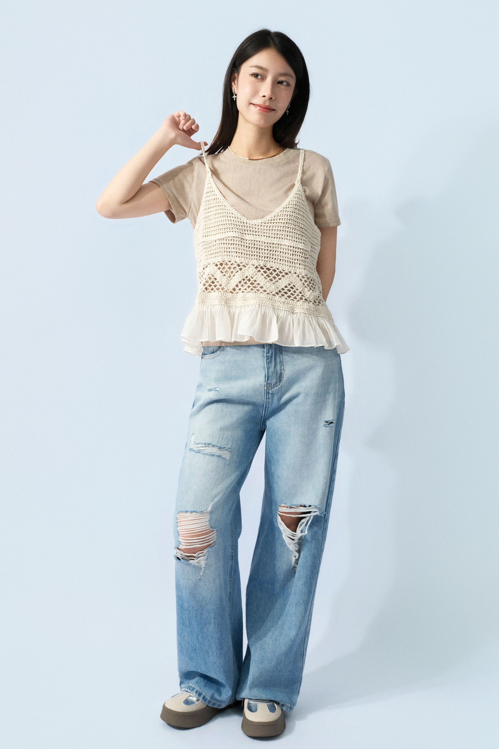 鈎線吊帶背心+棉tee套裝 (預購產品）