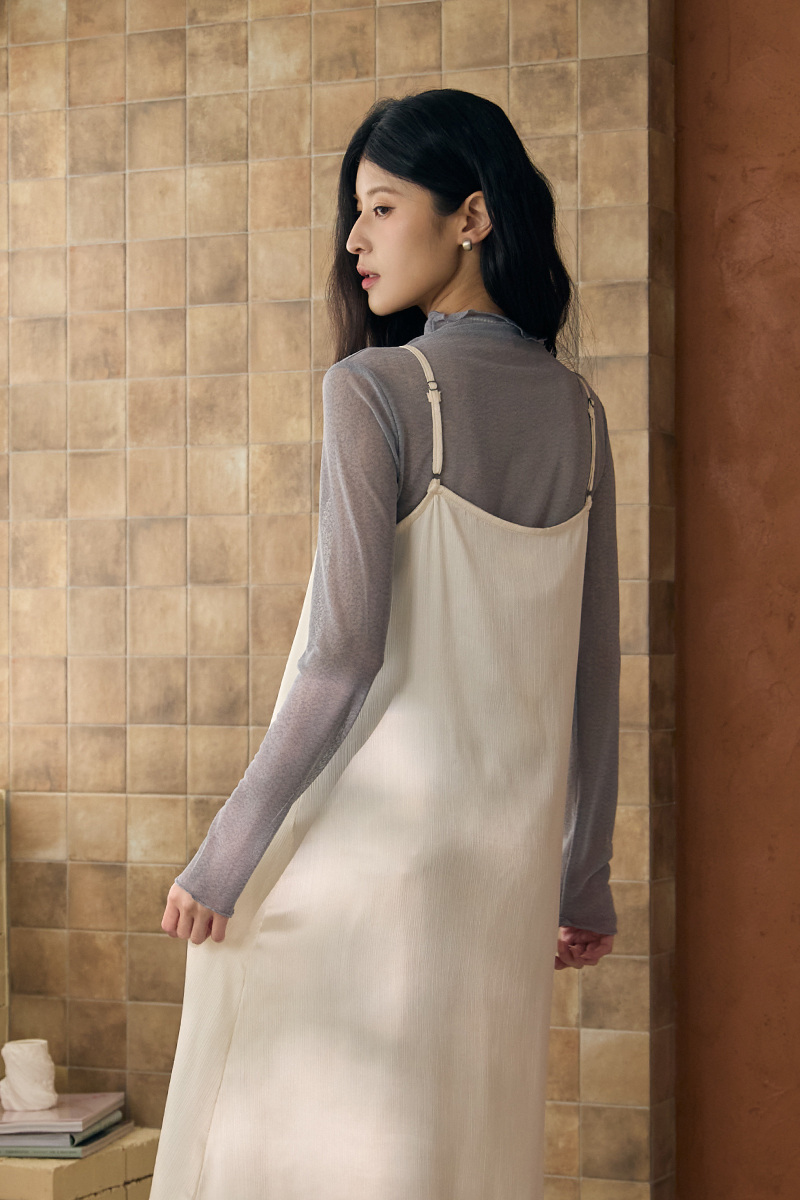 微透捲邊網紗衫