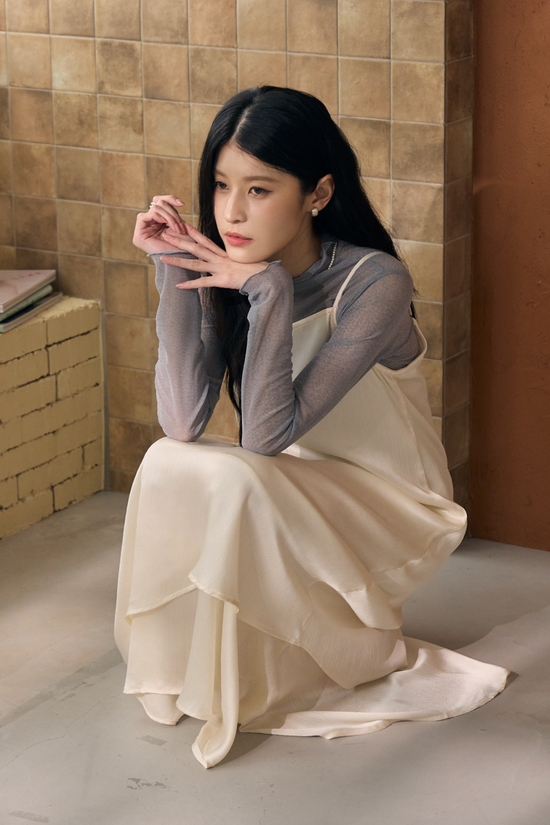 微透捲邊網紗衫