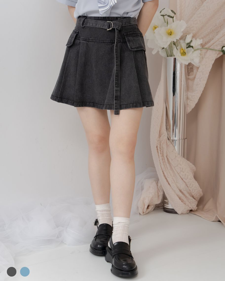 甜辣百褶牛仔短裙