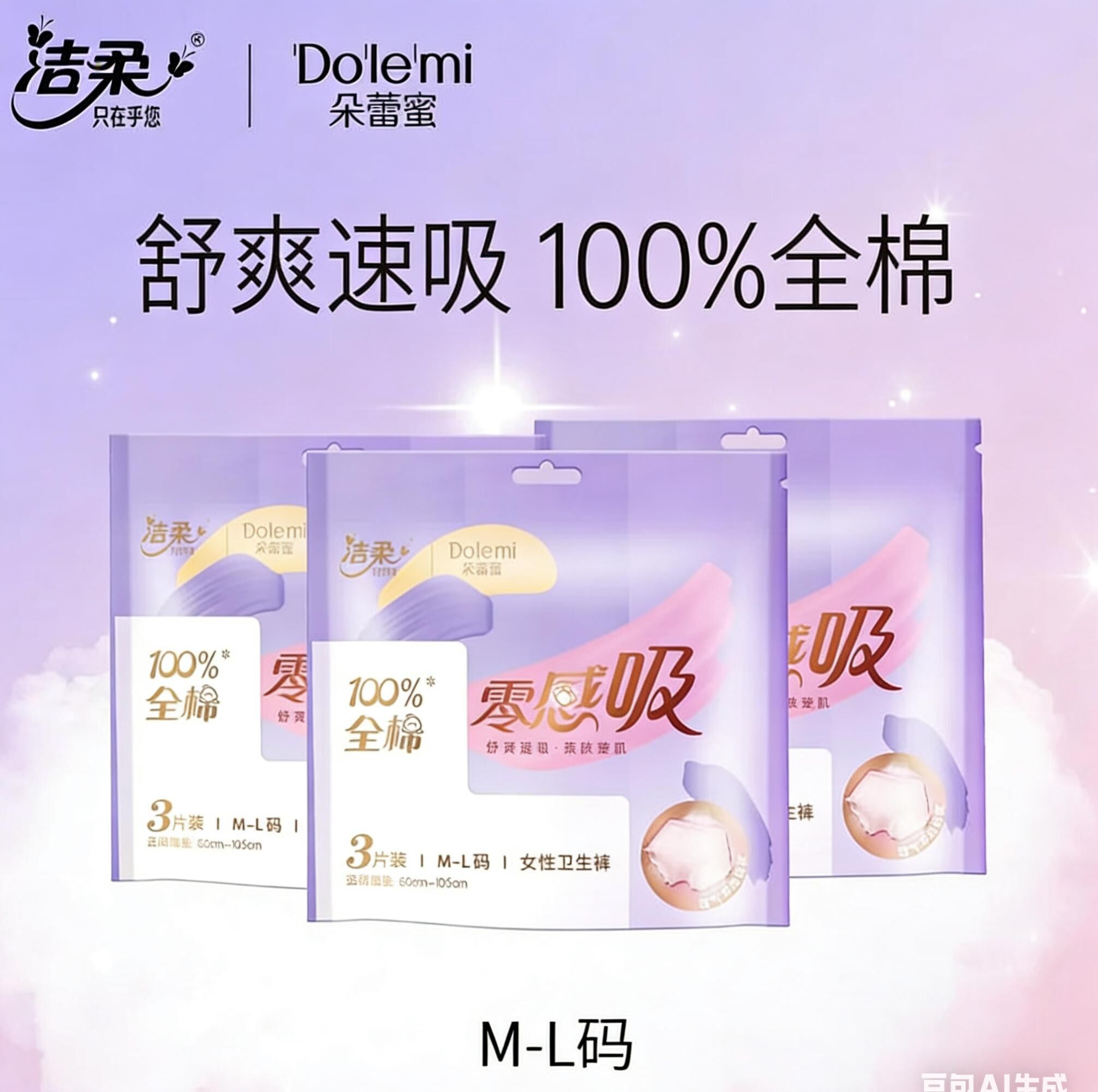 Dolemi 零感吸純棉女性衛生褲M-L碼 (3片裝)【一套3包】