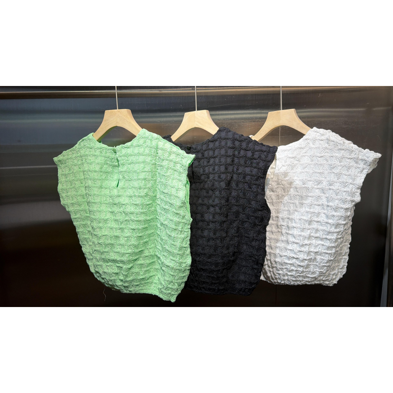 HKCG0403-013 TOP無袖皺褶上衣 (A13白/B13黑/C13淺綠)