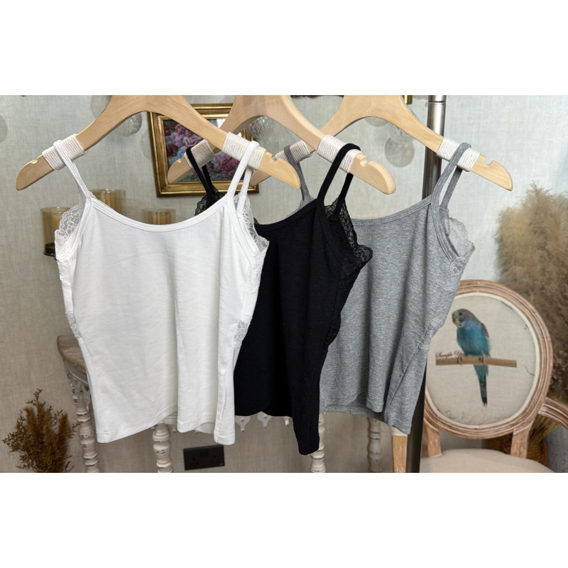 HKCG0403-018 TOP蕾絲拼接排扣吊帶背心 (A18白/B18黑/C18灰)