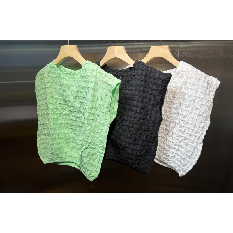 HKCG0403-013 TOP無袖皺褶上衣 (A13白/B13黑/C13淺綠)