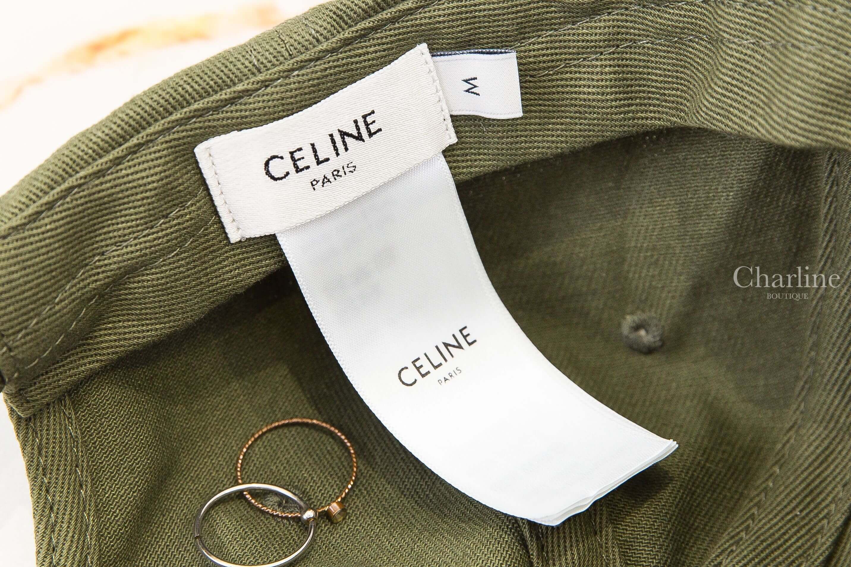 Celine Celine Richelieu Cap In Cotton Twill 卡其綠刺繡黃色字母馬車棉質棒球帽-Charline Boutique 精品代購