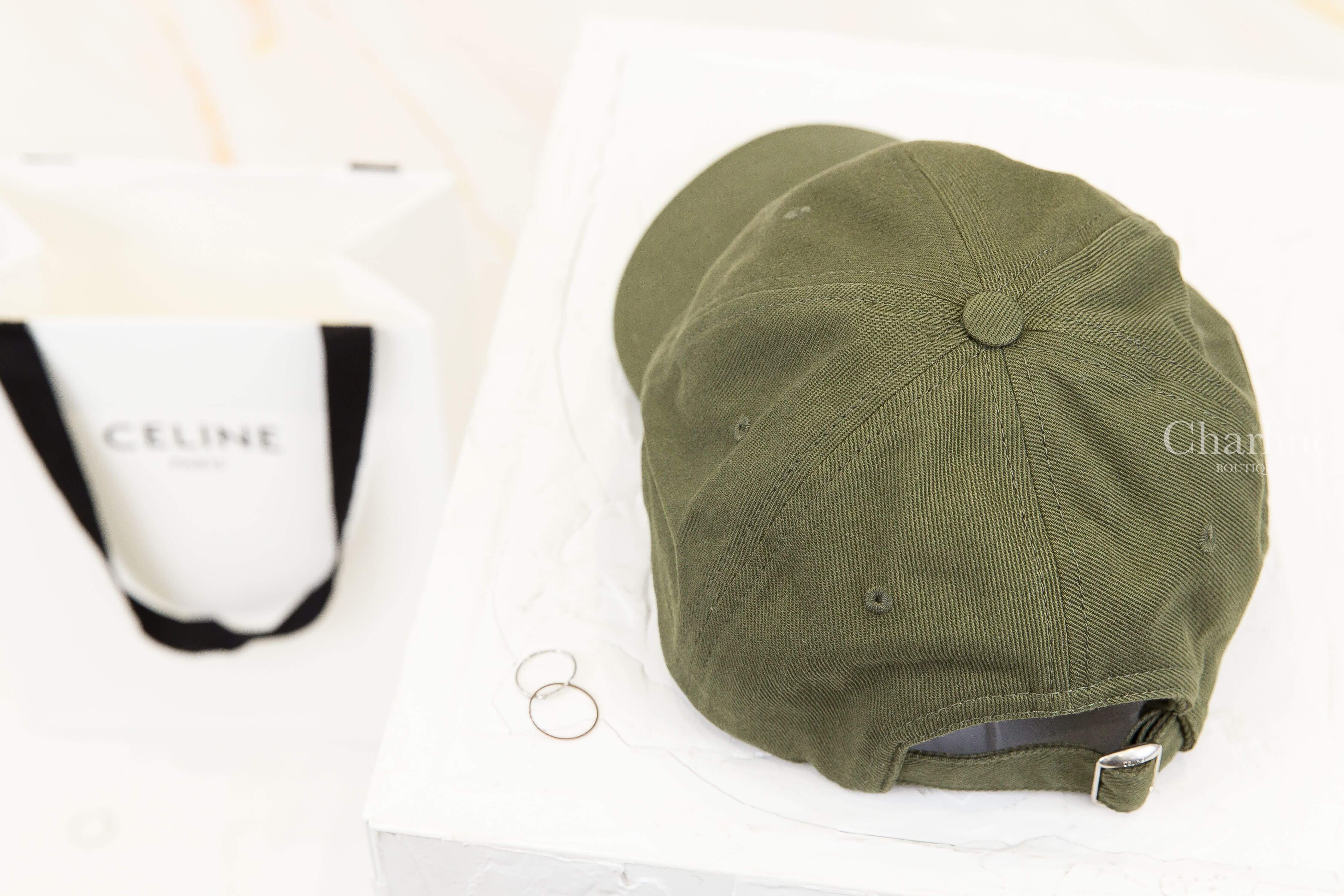 Celine Celine Richelieu Cap In Cotton Twill 卡其綠刺繡黃色字母馬車棉質棒球帽-Charline Boutique 精品代購